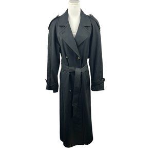 Zacks Wool Coat Women 8-10 Oversized Double Breasted Trench Black Vintage Belted